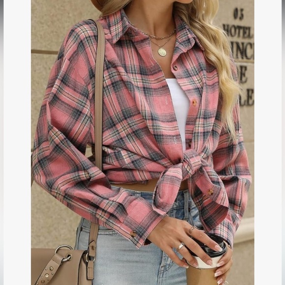 Fantaslook Plus Size Flannel Plaid Shirts for Women - Picture 4 of 8